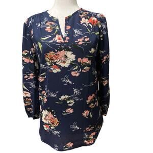 Women's Popover Top Floral Print 3/4 Sleeve V-Neck Sz XS BoHo, Feminine Girly